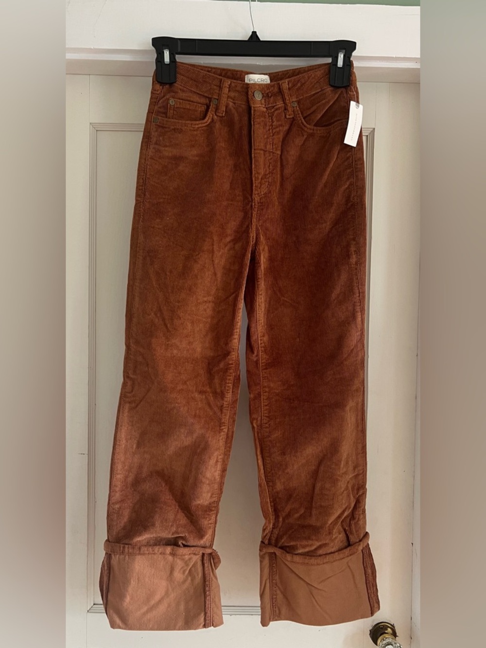 Pilcro The Scotty Cuffed High-Rise Straight-Leg Corduroys In Brown Size 26 NWT